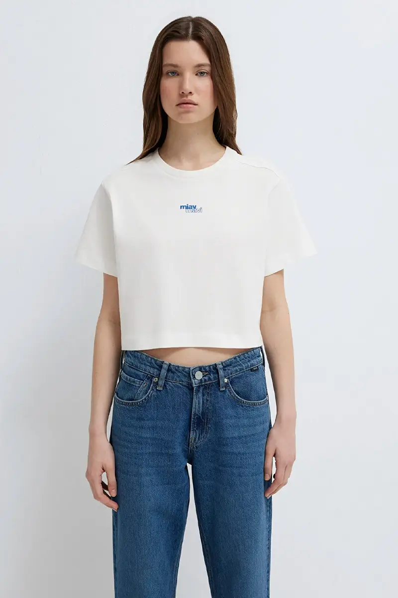 M1614091-70057 MAVİ MİAV BASKILI T-SHIRT - KIRIK BEYAZ