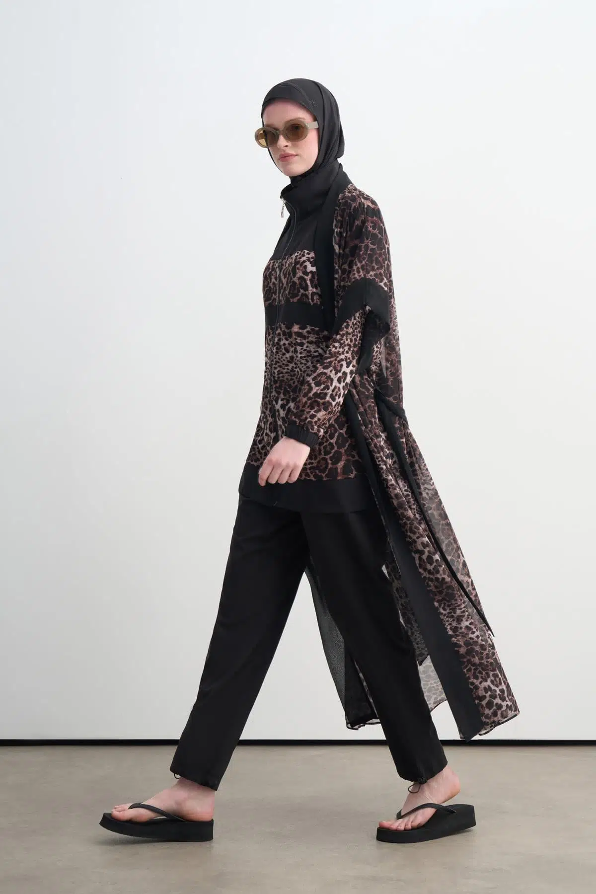 SW36.314 MOODBASİC LEOPARLI PARAOLU ÜÇLÜ TESETTÜR MAYO