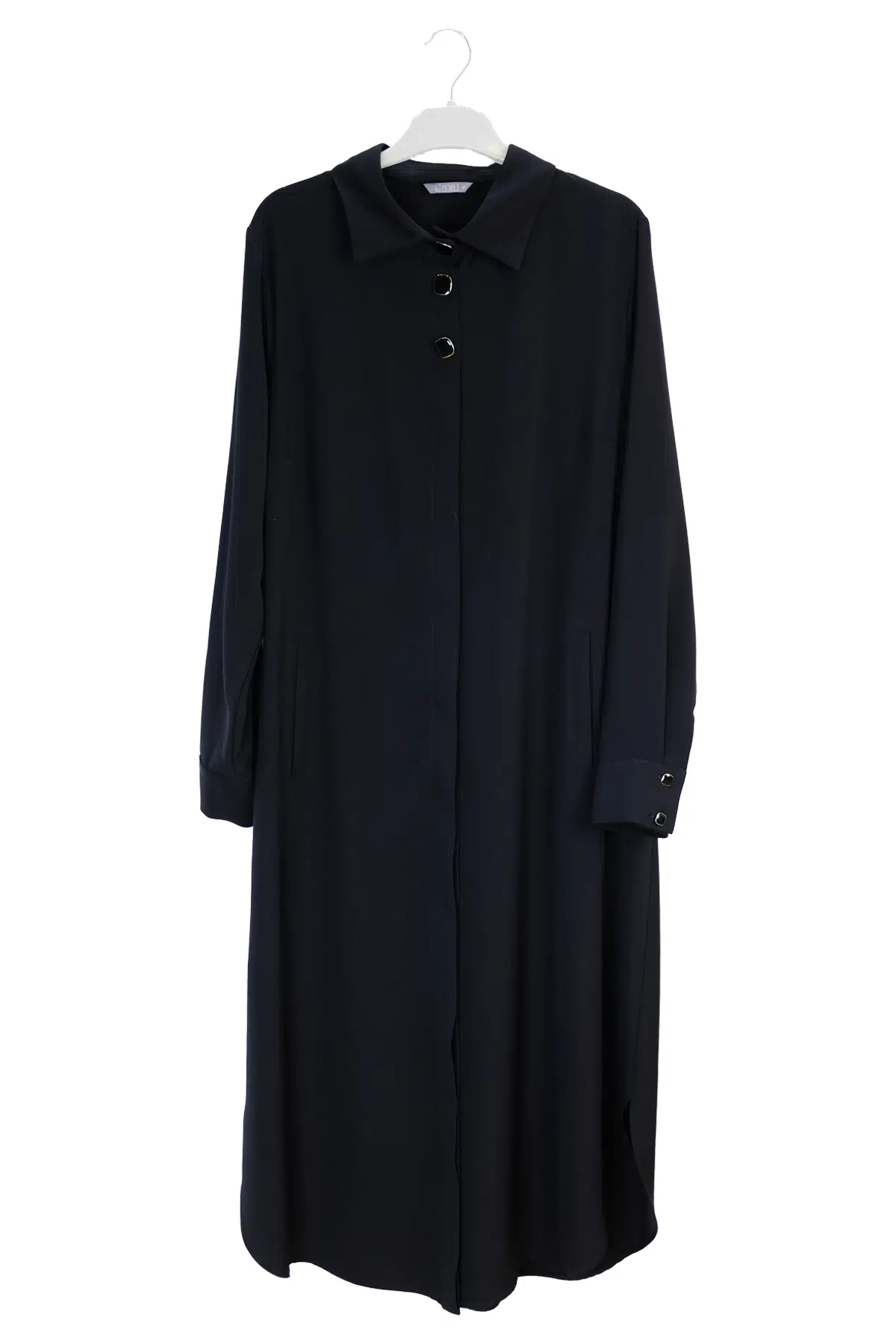 T1120 GİZEMLİ TUNİK CEP TOKALI YAKA DÜĞMELİ - SİYAH