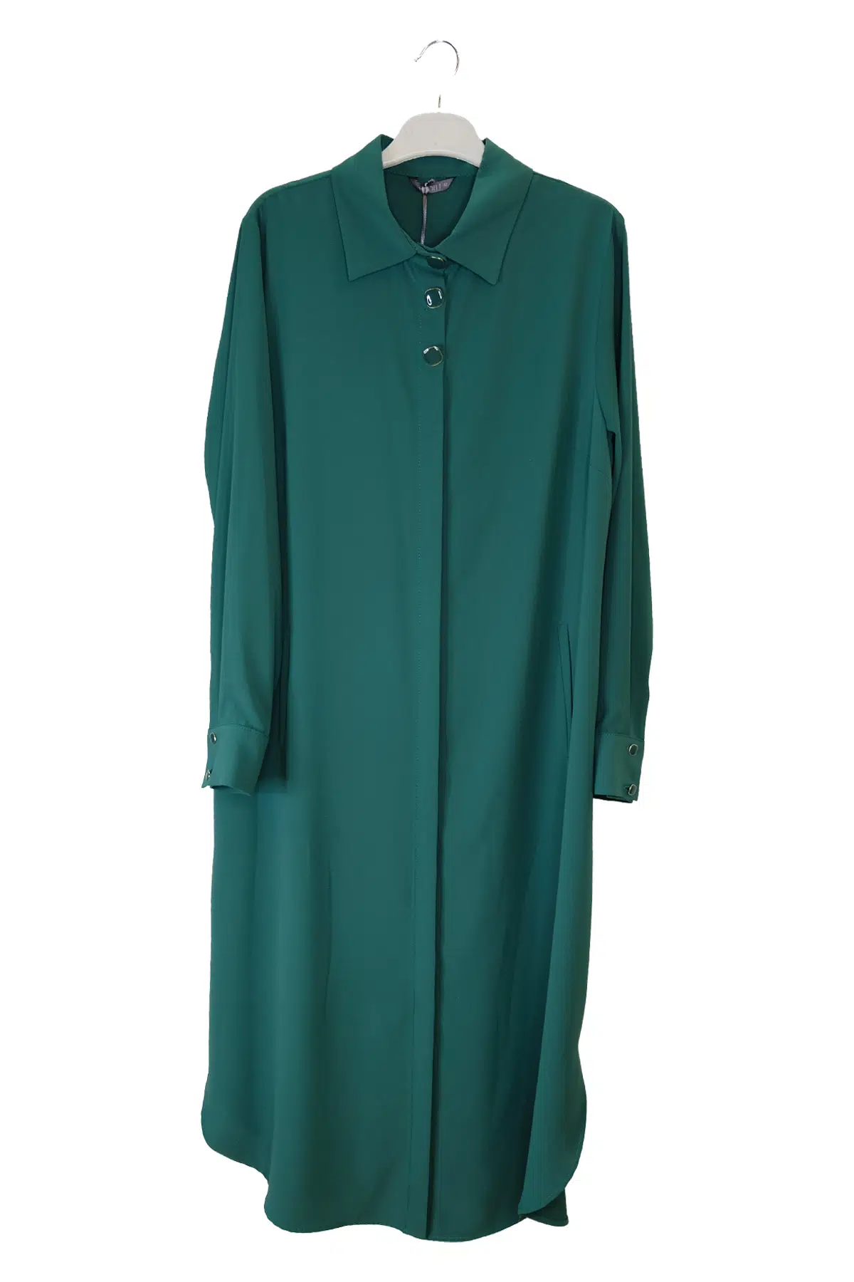 T1120 GİZEMLİ TUNİK CEP TOKALI YAKA DÜĞMELİ - YEŞİL