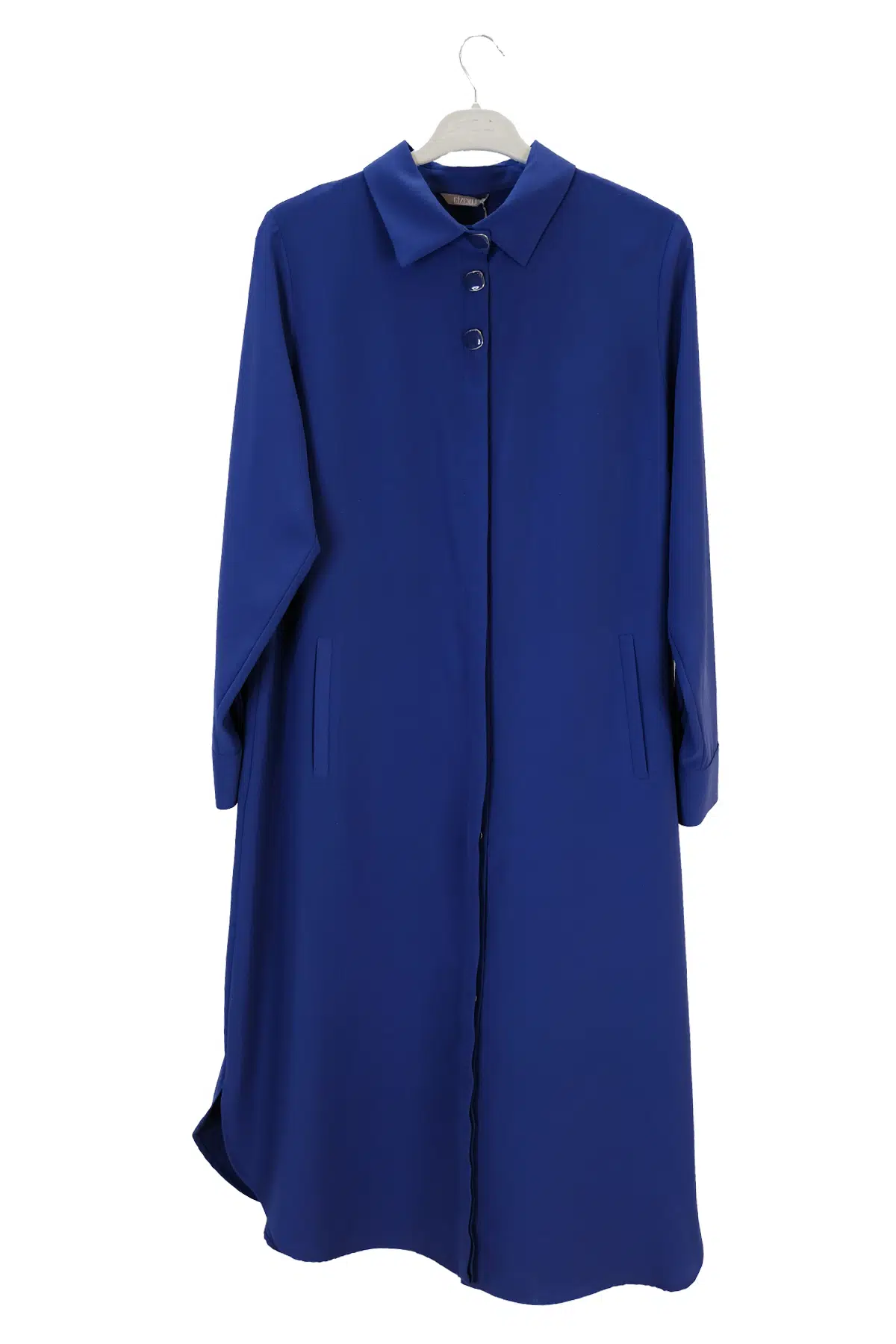 T1120 GİZEMLİ TUNİK CEP TOKALI YAKA DÜĞMELİ - MAVİ