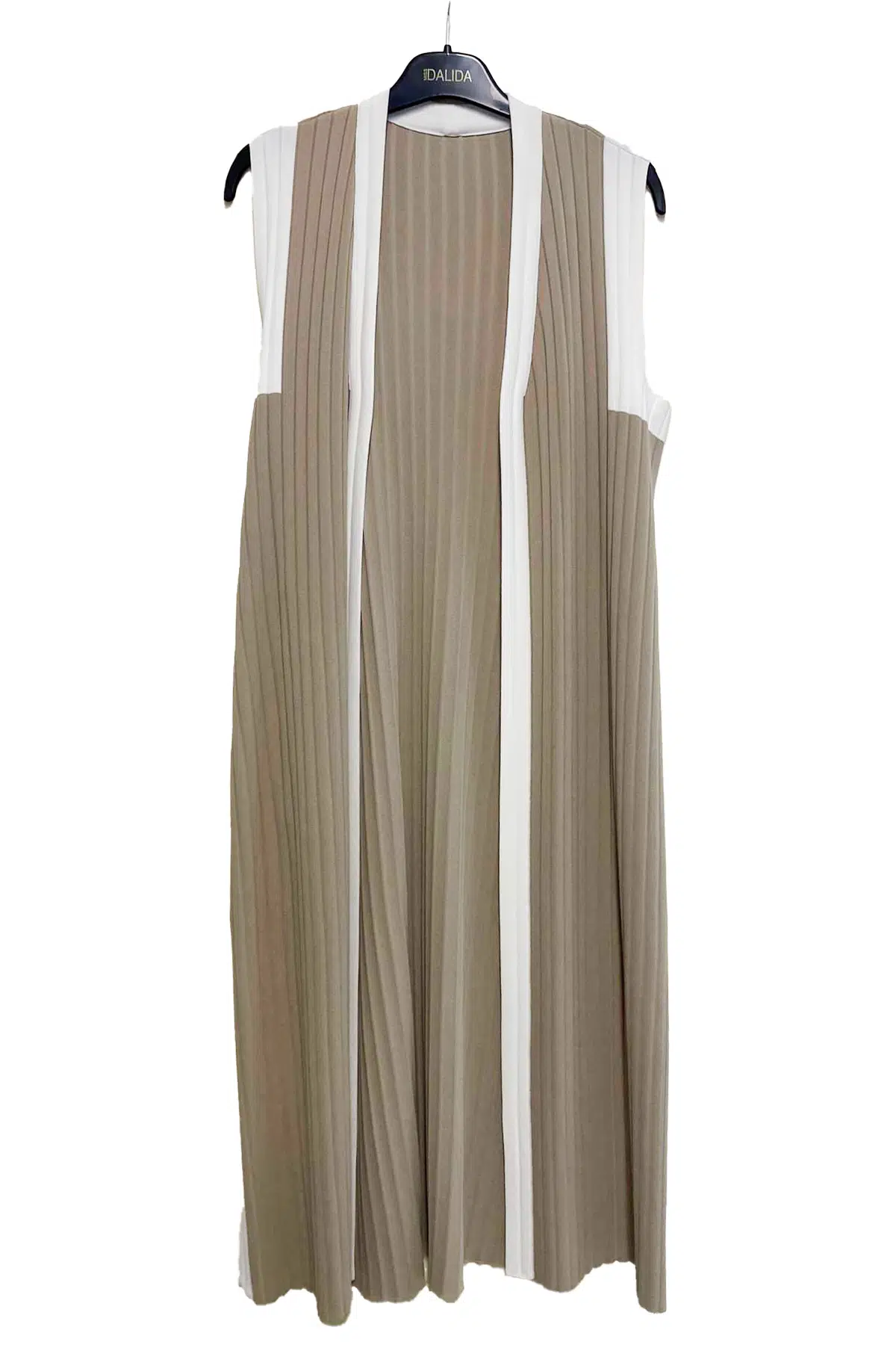 T24Y-1002 MISSDALIDA RENK DETAYLI UZUN TRİKO YELEK - BEİGE