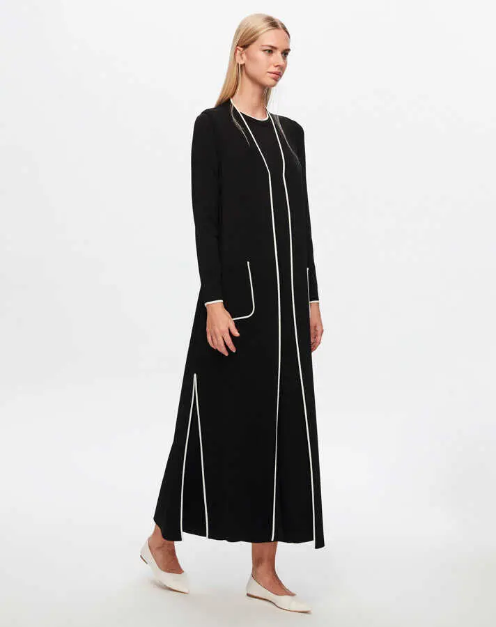 T24Y-4009 MISSDALIDA YAKASI VE BİLEĞİ ÇİZGİ ELBİSE - BLACK