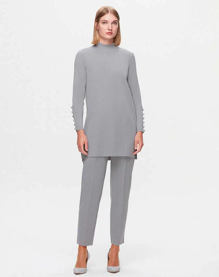 T25K-6001 MISDALIDA UZUN KOLLU BASIC TRİKO TUNİK - VİLLA-GREY