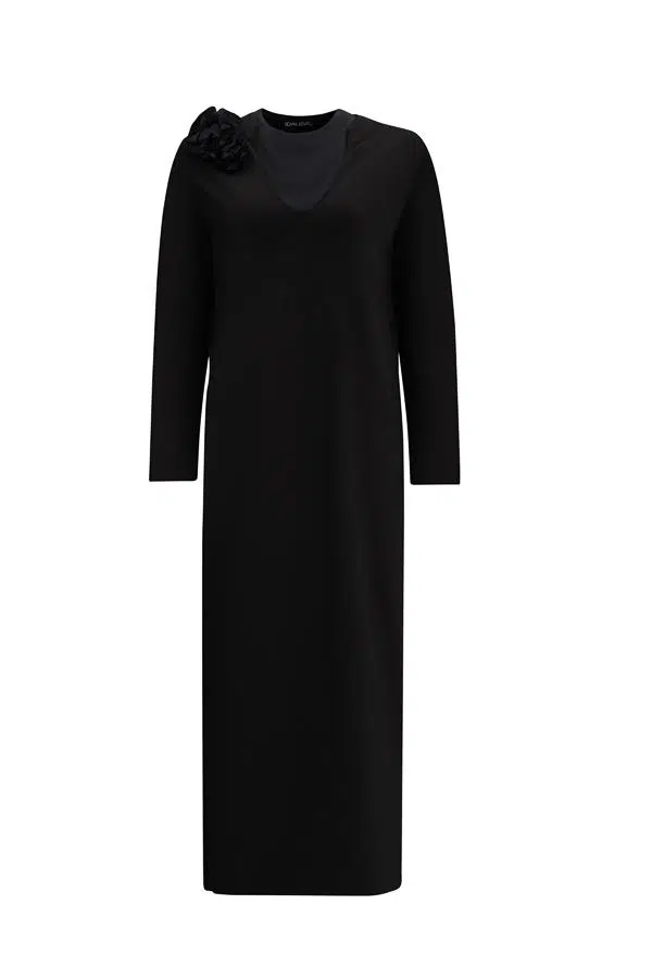 T25Y-4041 MISSDALIDA ÇİÇEK BROŞLU TRİKO ELBİSE