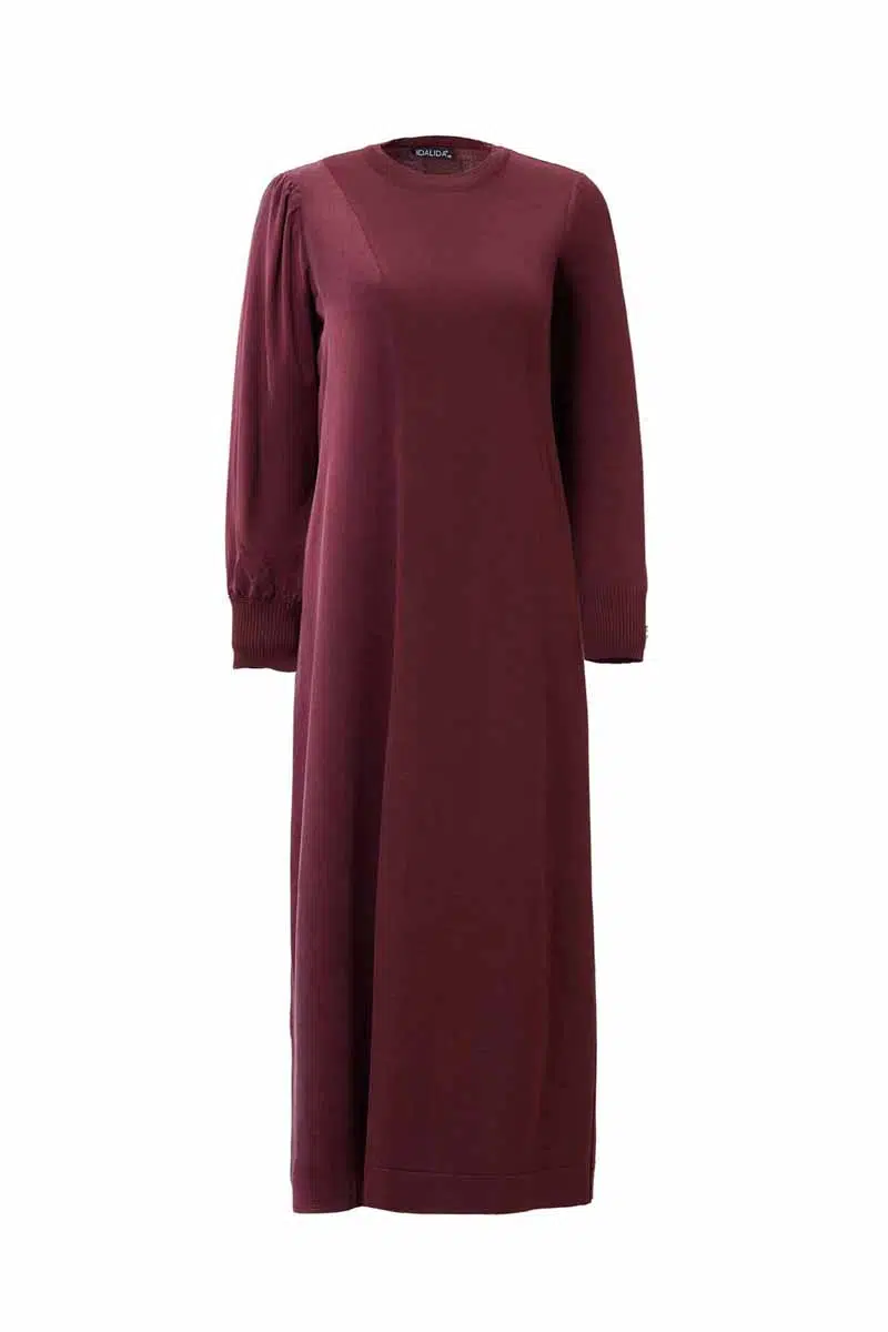 T26K-4005 MISSDALIDA TRİKO RAHAT KESİM ELBİSE - BORDO