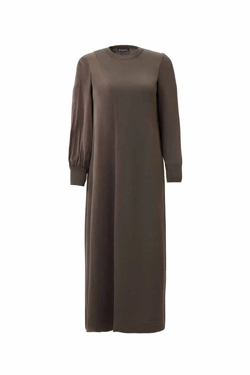T26K-4005 MISSDALIDA TRİKO RAHAT KESİM ELBİSE - DARDO-TAUPE