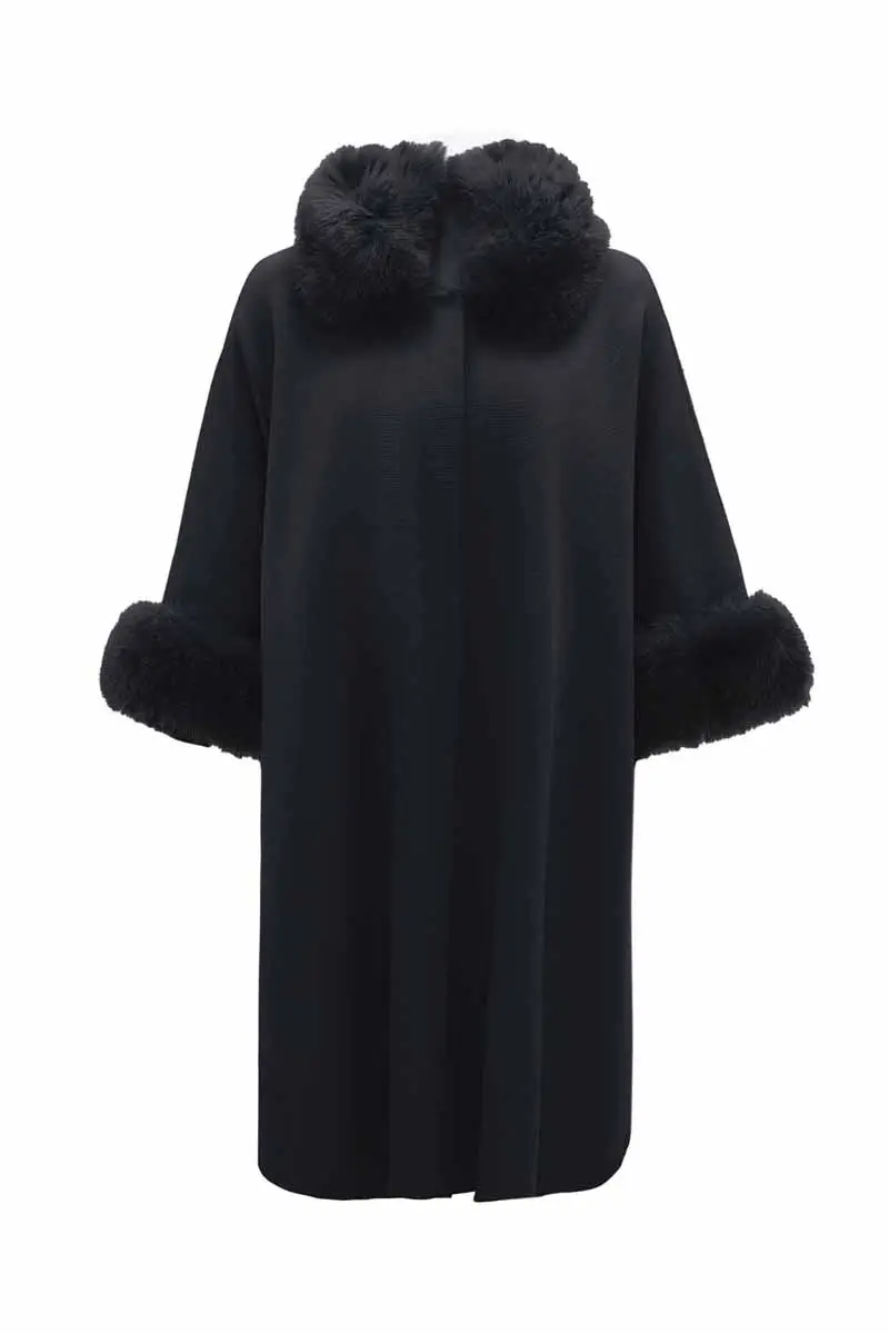 T26K-8400 MISSDALIDA KÜRK DETAYLI TRİKO PANÇO - BLACK
