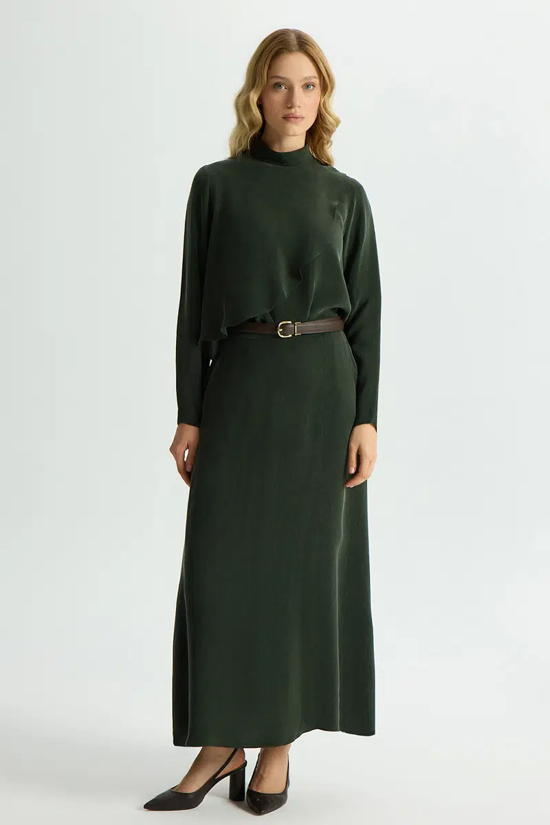 T26Y-6035 MISSDALIDA ÖN KISMI HAREKETLİ CUPRO TUNİK - KHAKİ