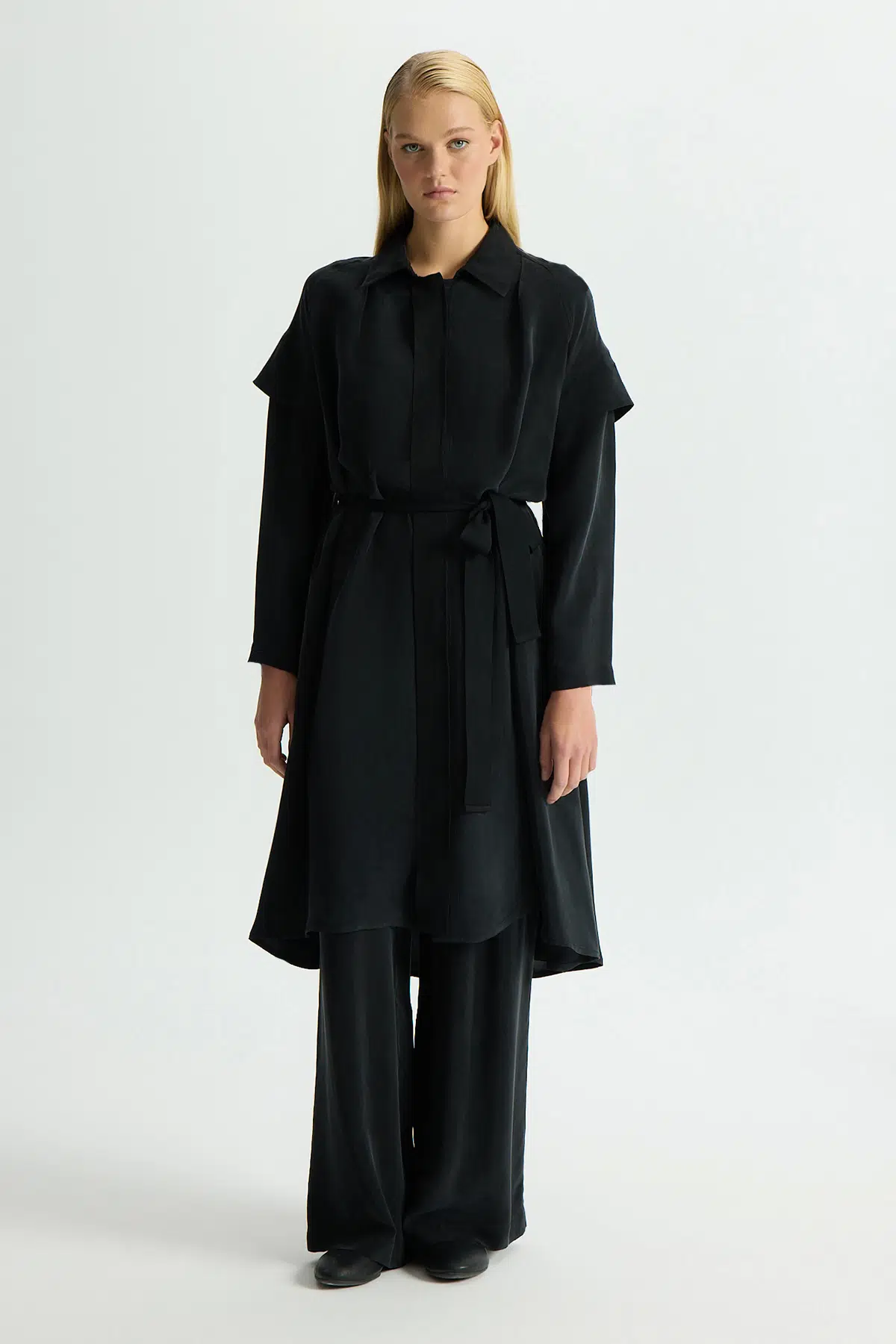 T26Y-8007 MISS DALIDA KOL DETAYLI CUPRO KAP - BLACK