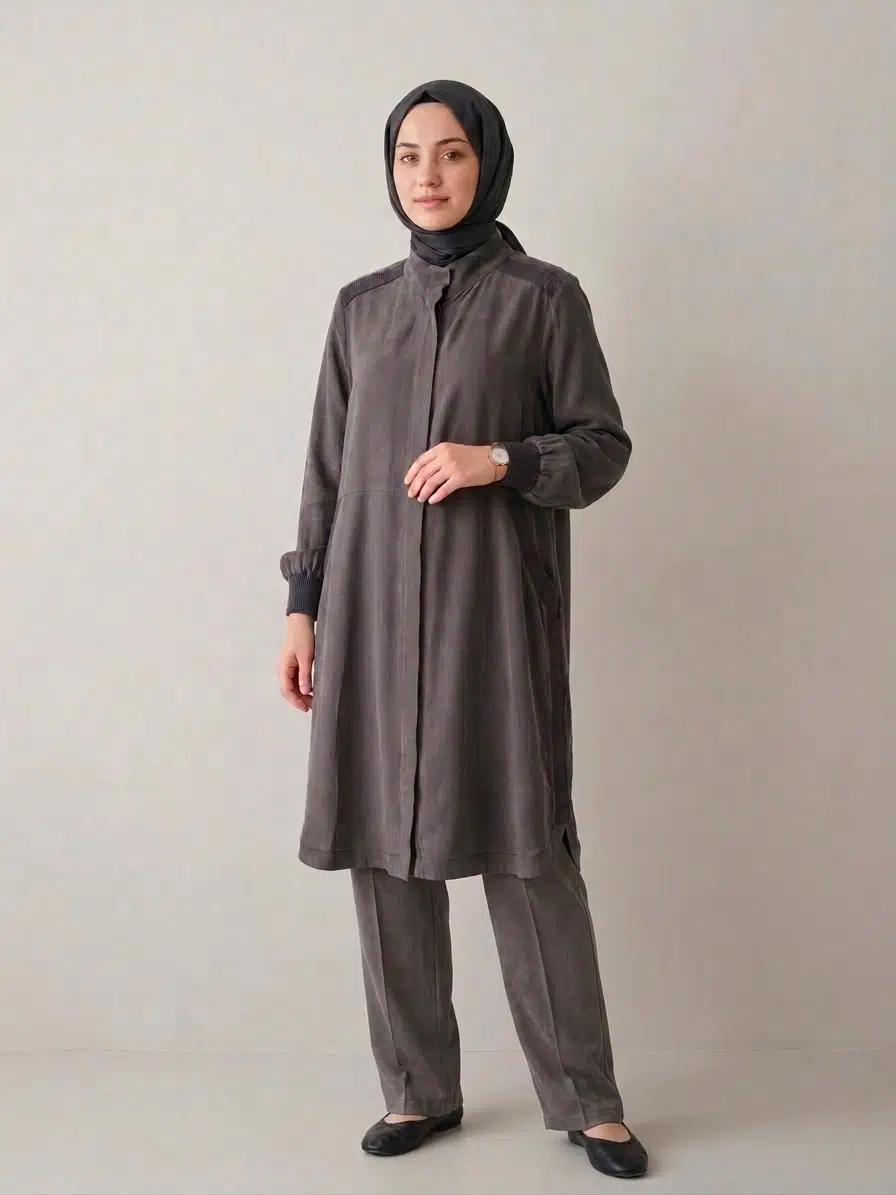 T26Y-8008 MISSDALIDA HAKİM YAKA CEPLİ CUPRO KAP - KAKAO