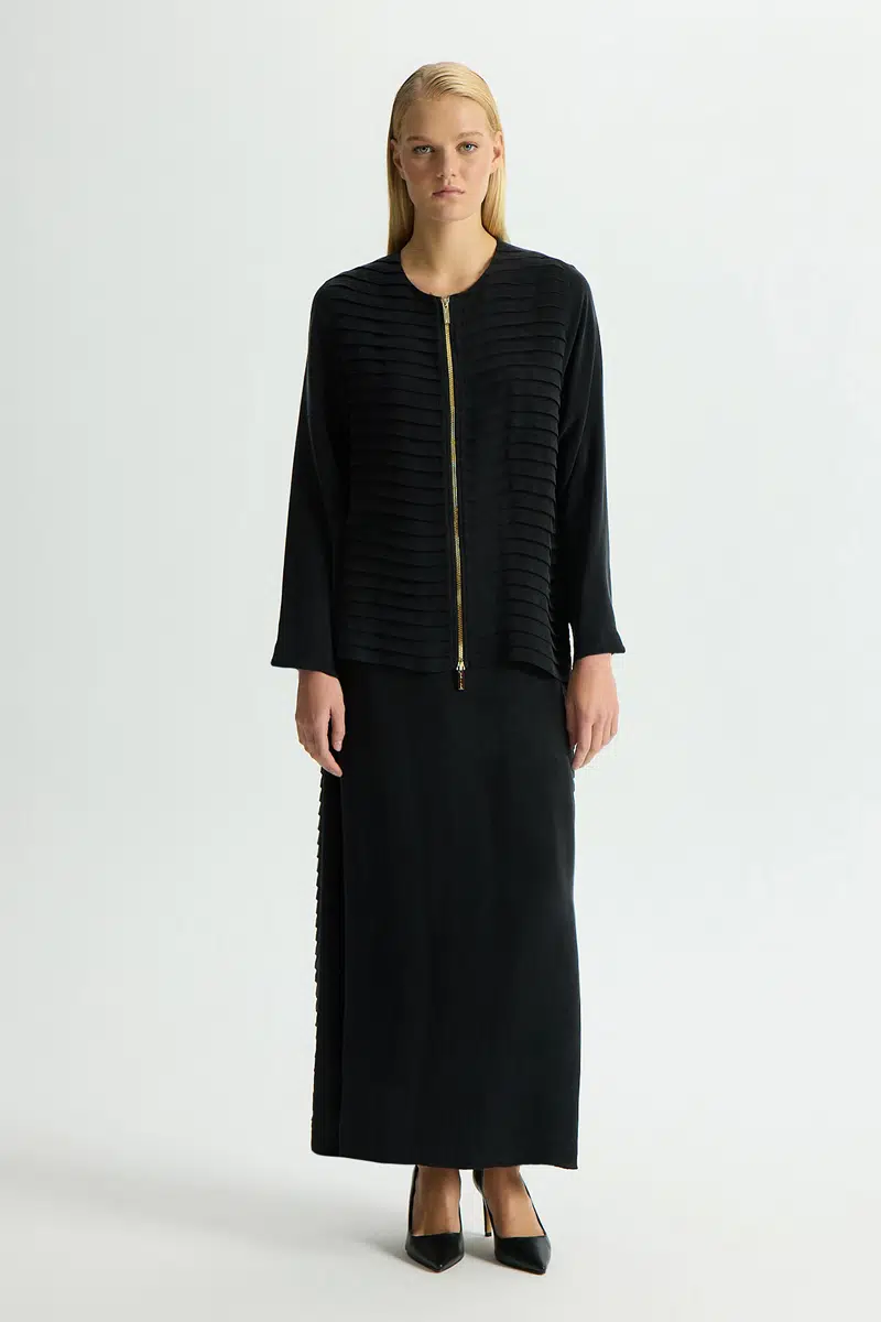 T26Y-8212 MISSDALIDA FERMUARLI ŞIK CUPRO CEKET - BLACK