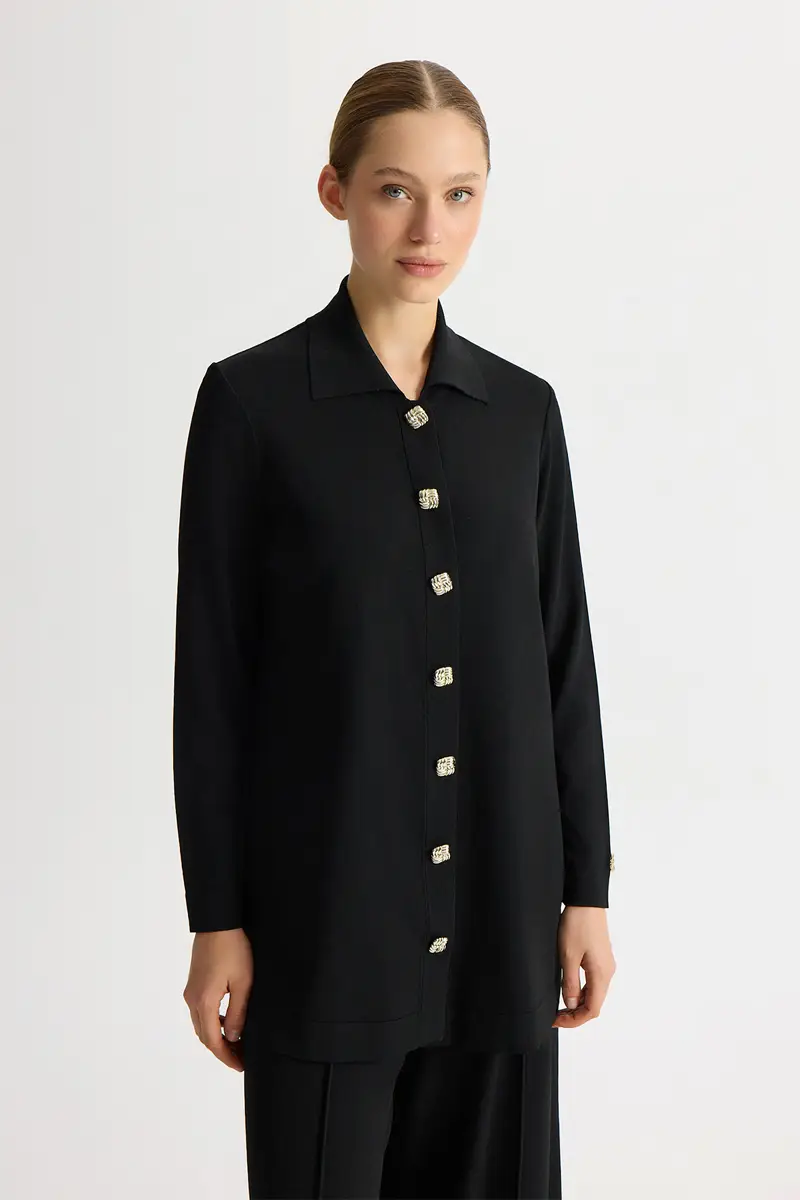 T26Y-8219 MISSDALIDA DÜĞ. ŞIK TRİKO CEKET - BLACK