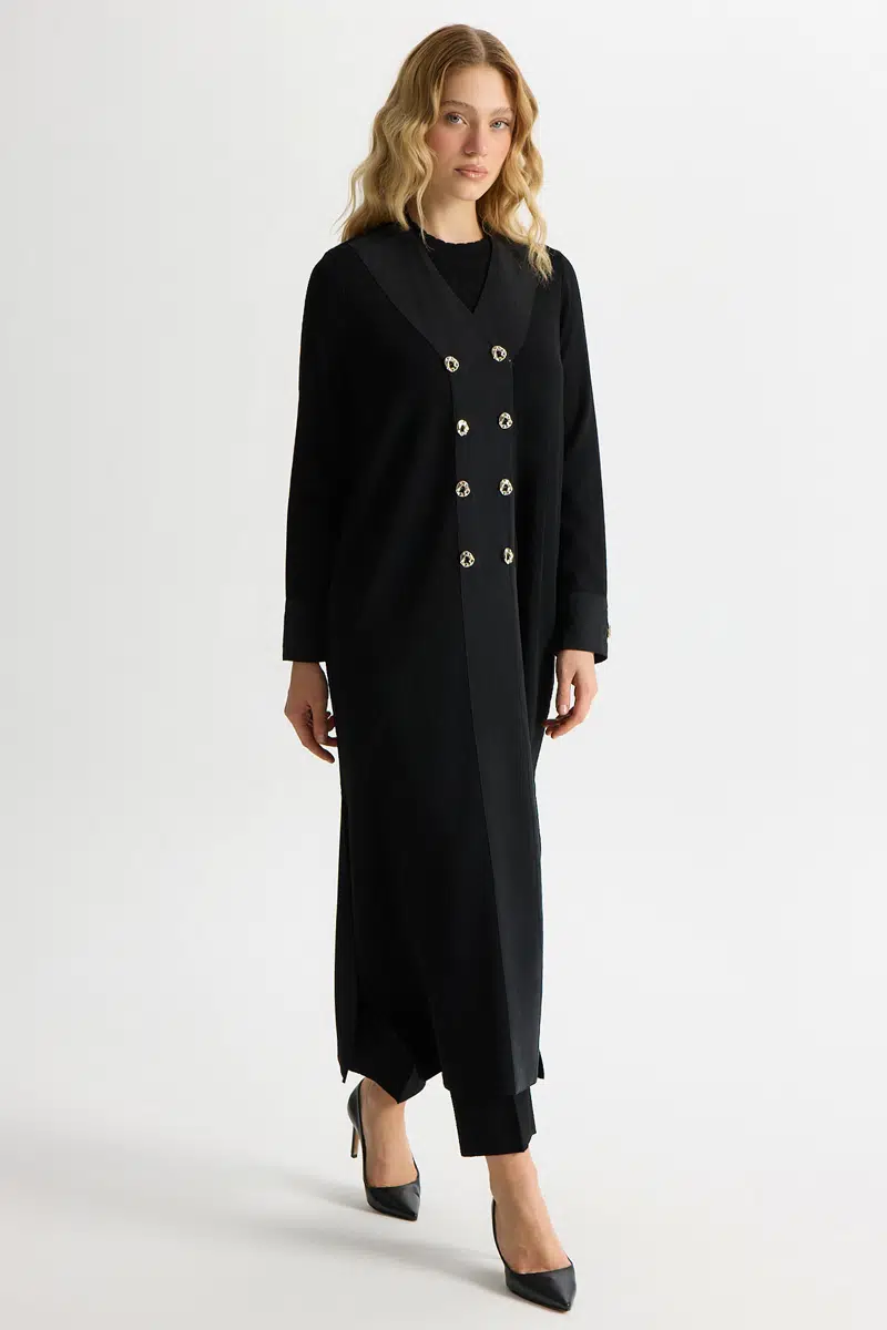 T26Y-9004 MISSDALIDA KRUVAZE YAKA DETAYLI TRİKO HIRKA - BLACK