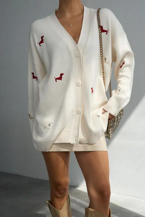 TH251025 QUSTYLE KÖPEK NAKIŞLI HIRKA