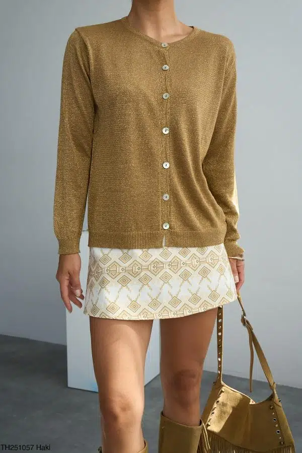 TH251057 QUSTYLE SİMLİ TRİKO HIRKA